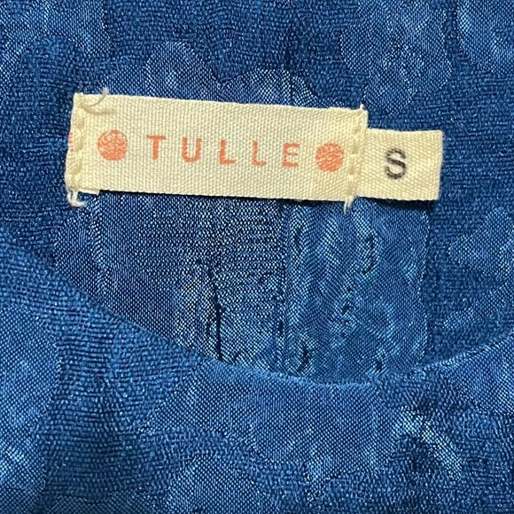 Tulle Small Blue Brocade Sleeveless Scoop Neck Mini Cocktail Dress - Picture 4 of 8